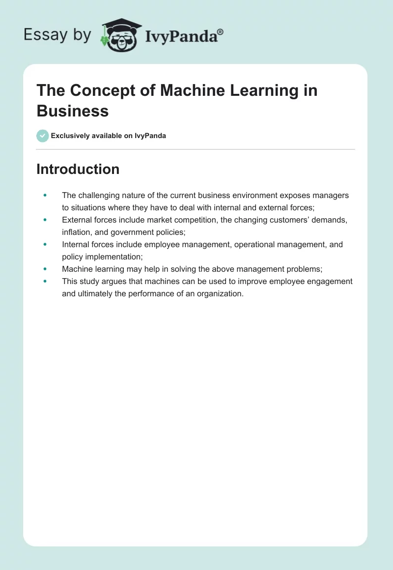 The Concept of Machine Learning in Business. Page 1