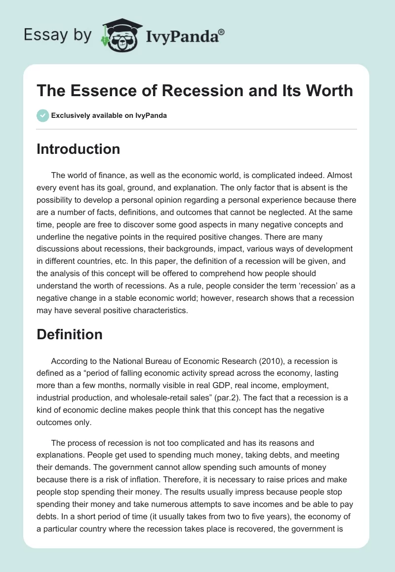 The Essence of Recession and Its Worth. Page 1