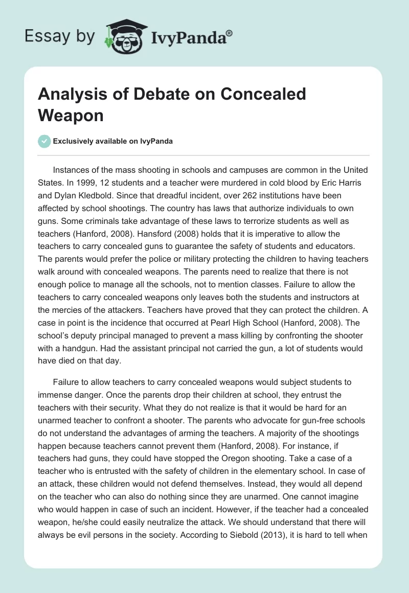 Analysis of Debate on Concealed Weapon. Page 1
