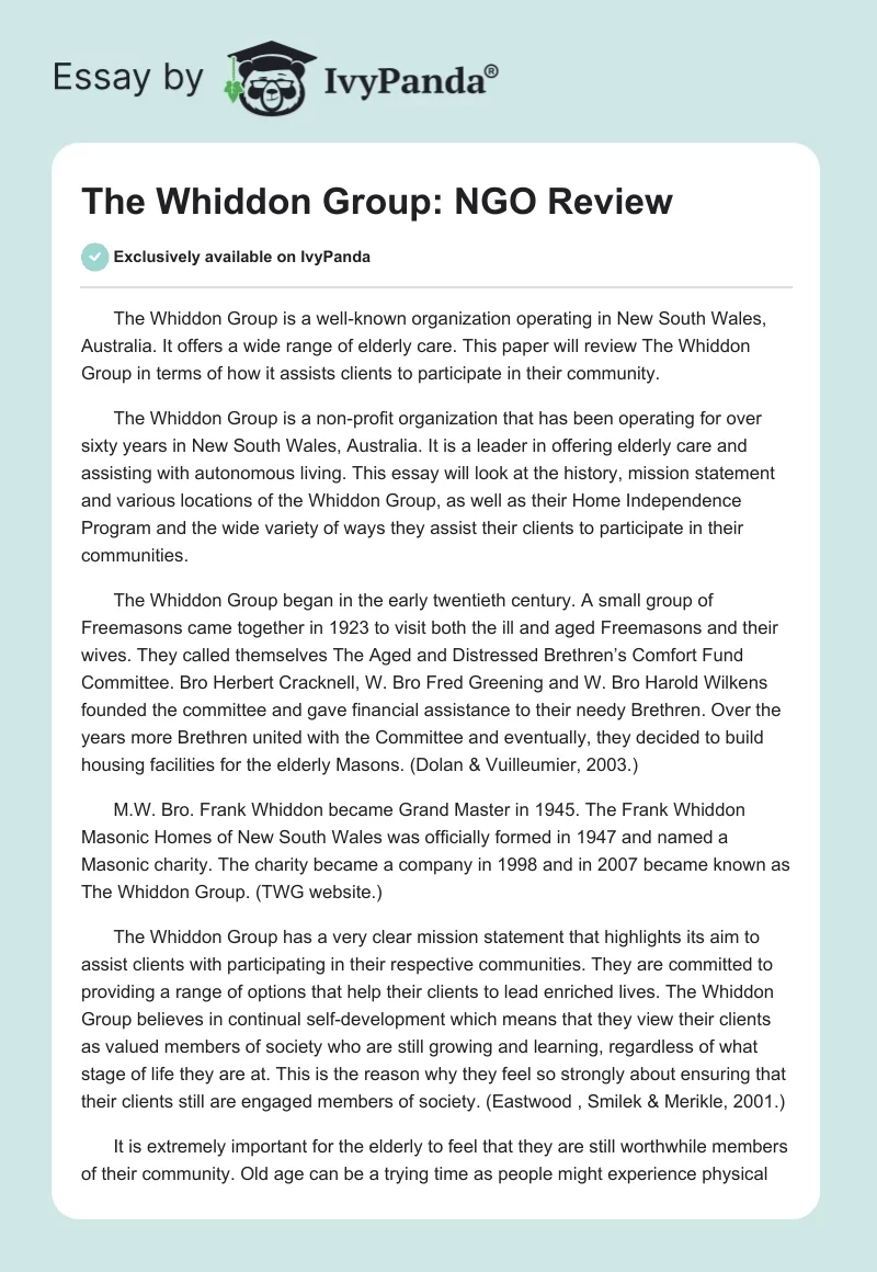 The Whiddon Group: NGO Review. Page 1