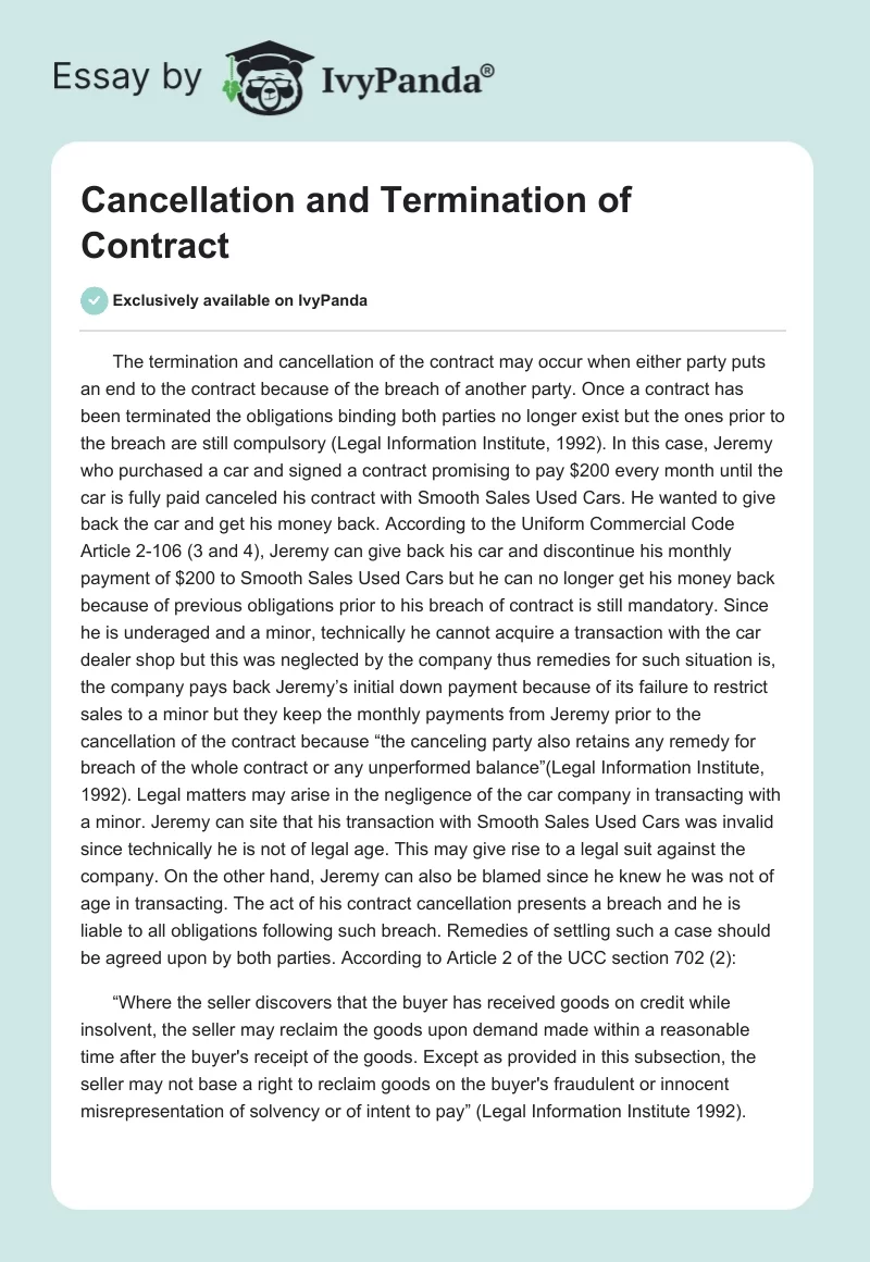 Cancellation and Termination of Contract. Page 1