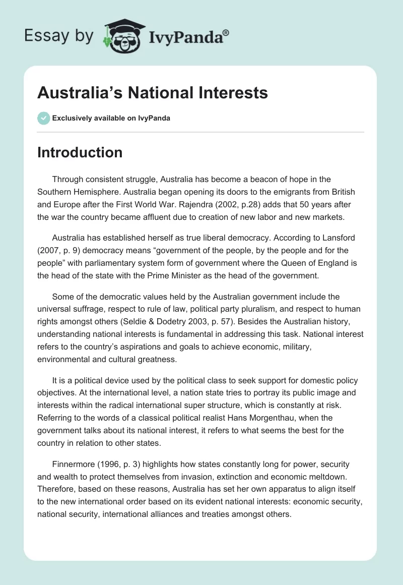 Australia’s National Interests. Page 1