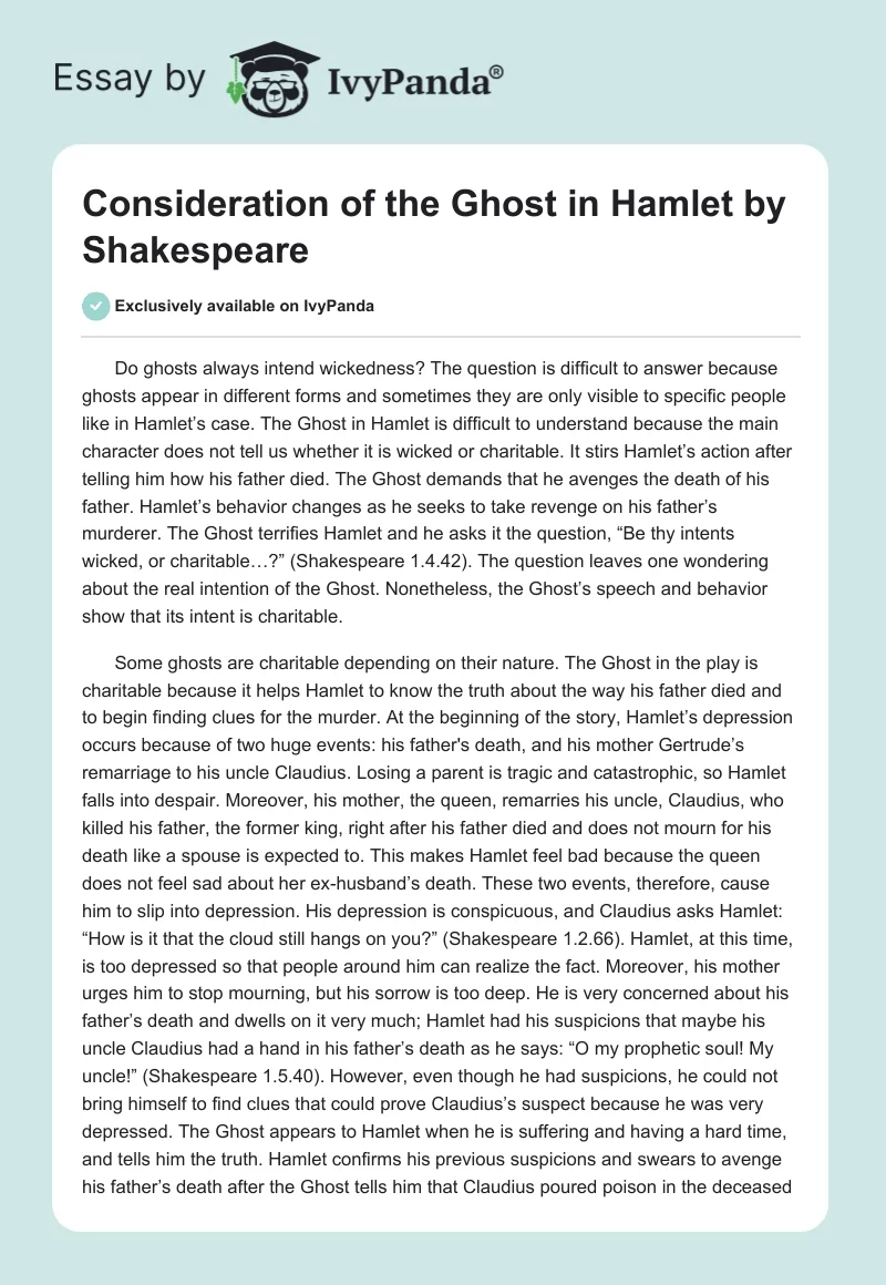 Consideration of the Ghost in "Hamlet" by Shakespeare. Page 1
