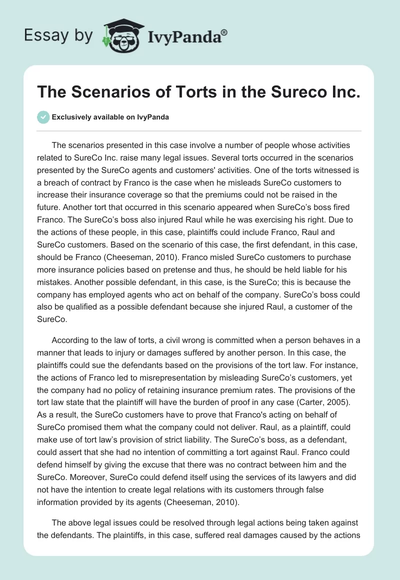 The Scenarios of Torts in the Sureco Inc.. Page 1