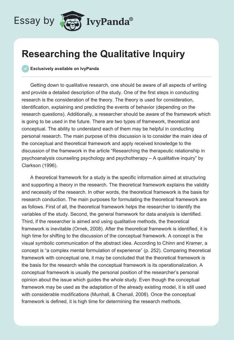 Researching the Qualitative Inquiry. Page 1
