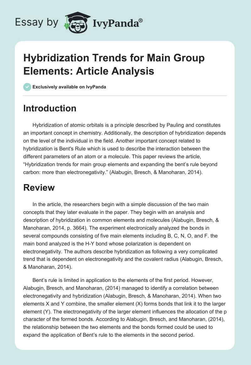 Hybridization Trends for Main Group Elements: Article Analysis. Page 1