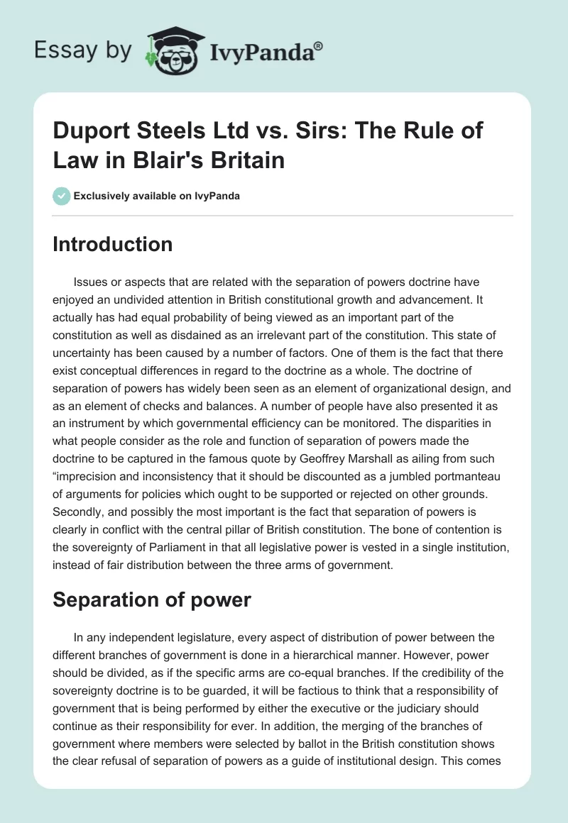 Duport Steels Ltd vs. Sirs: The Rule of Law in Blair's Britain. Page 1
