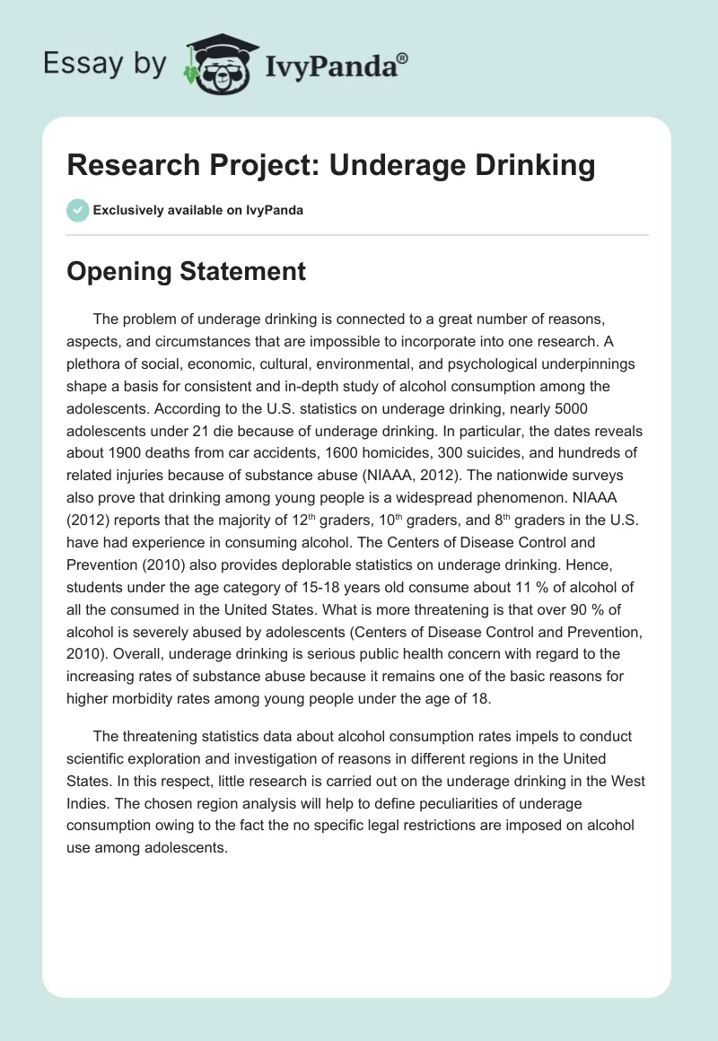 Research Project: Underage Drinking. Page 1