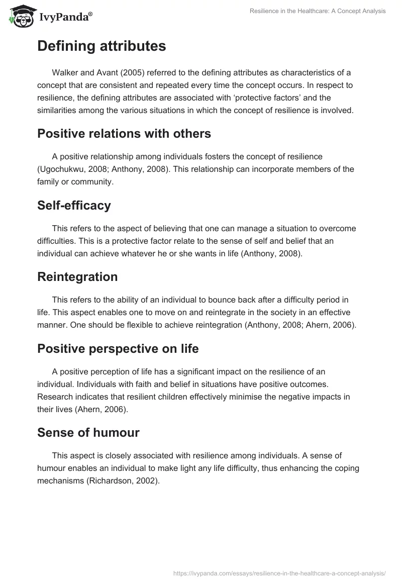 Resilience in the Healthcare: A Concept Analysis. Page 3