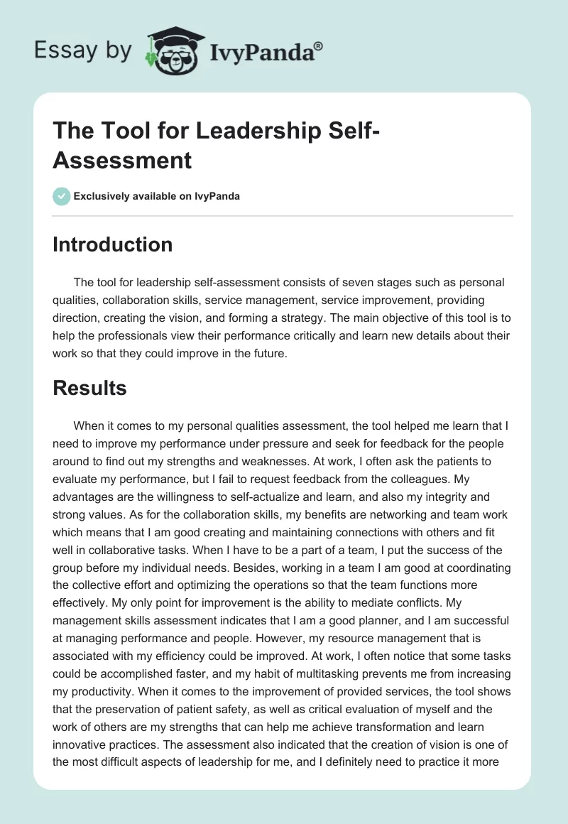 The Tool for Leadership Self-Assessment. Page 1