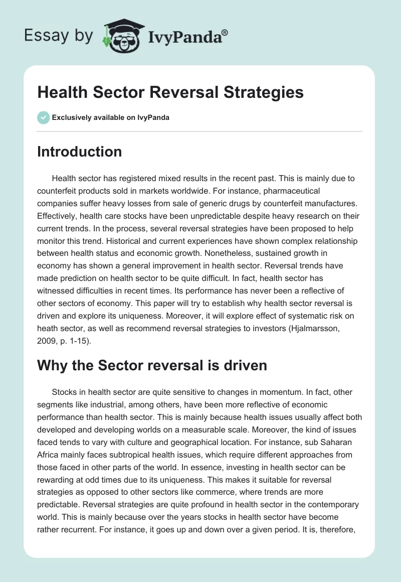Health Sector Reversal Strategies. Page 1