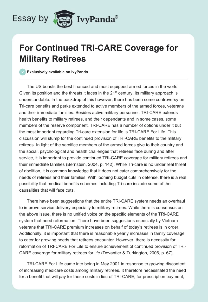For Continued TRI-CARE Coverage for Military Retirees. Page 1