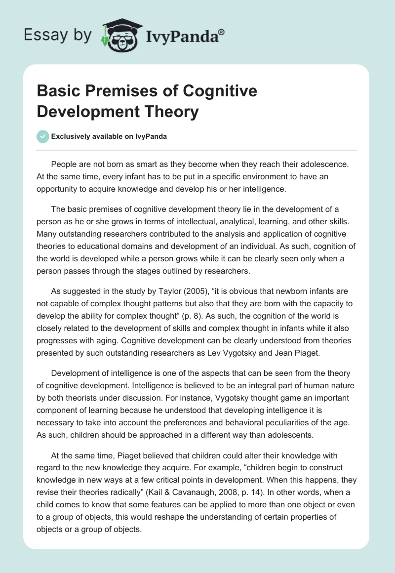 Basic Premises of Cognitive Development Theory. Page 1