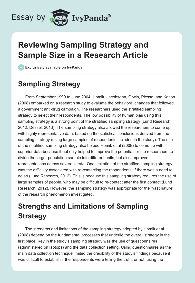 Reviewing Sampling Strategy and Sample Size in a Research Article. Page 1