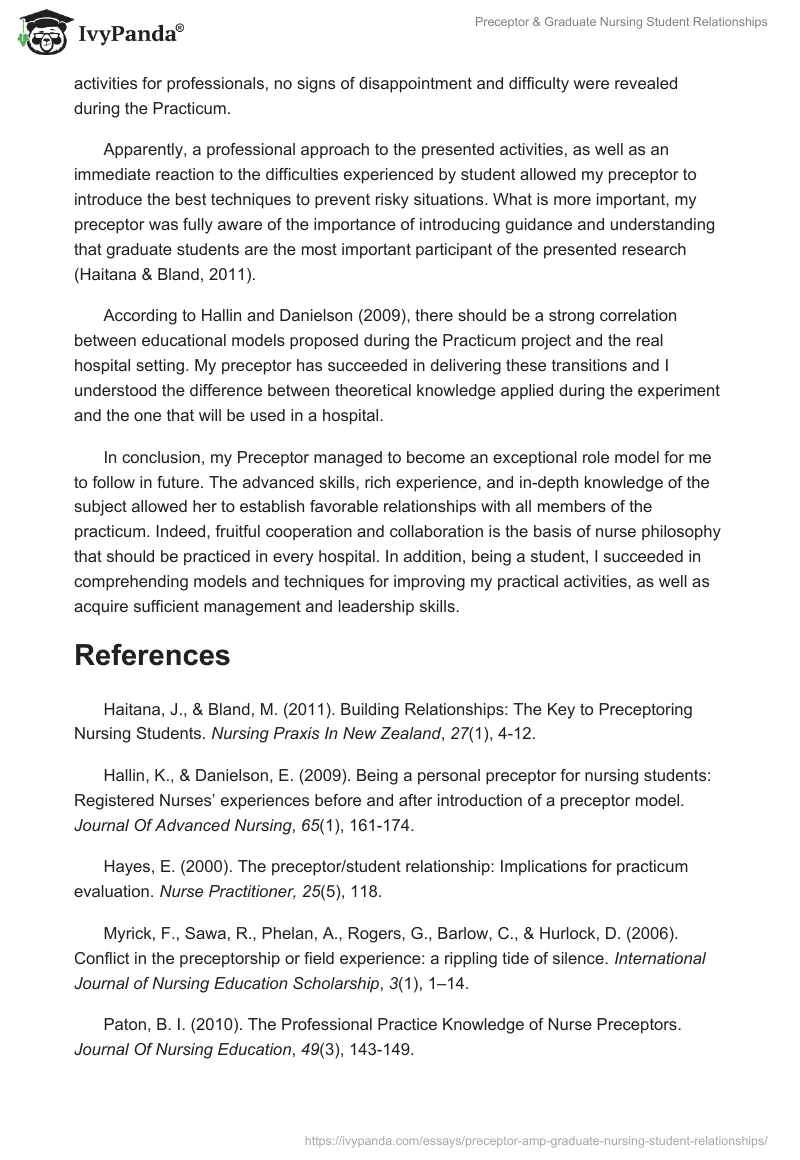 Preceptor & Graduate Nursing Student Relationships. Page 2