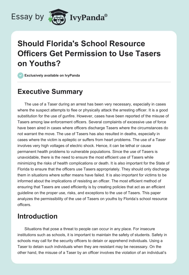 Should Florida's School Resource Officers Get Permission to Use Tasers on Youths?. Page 1