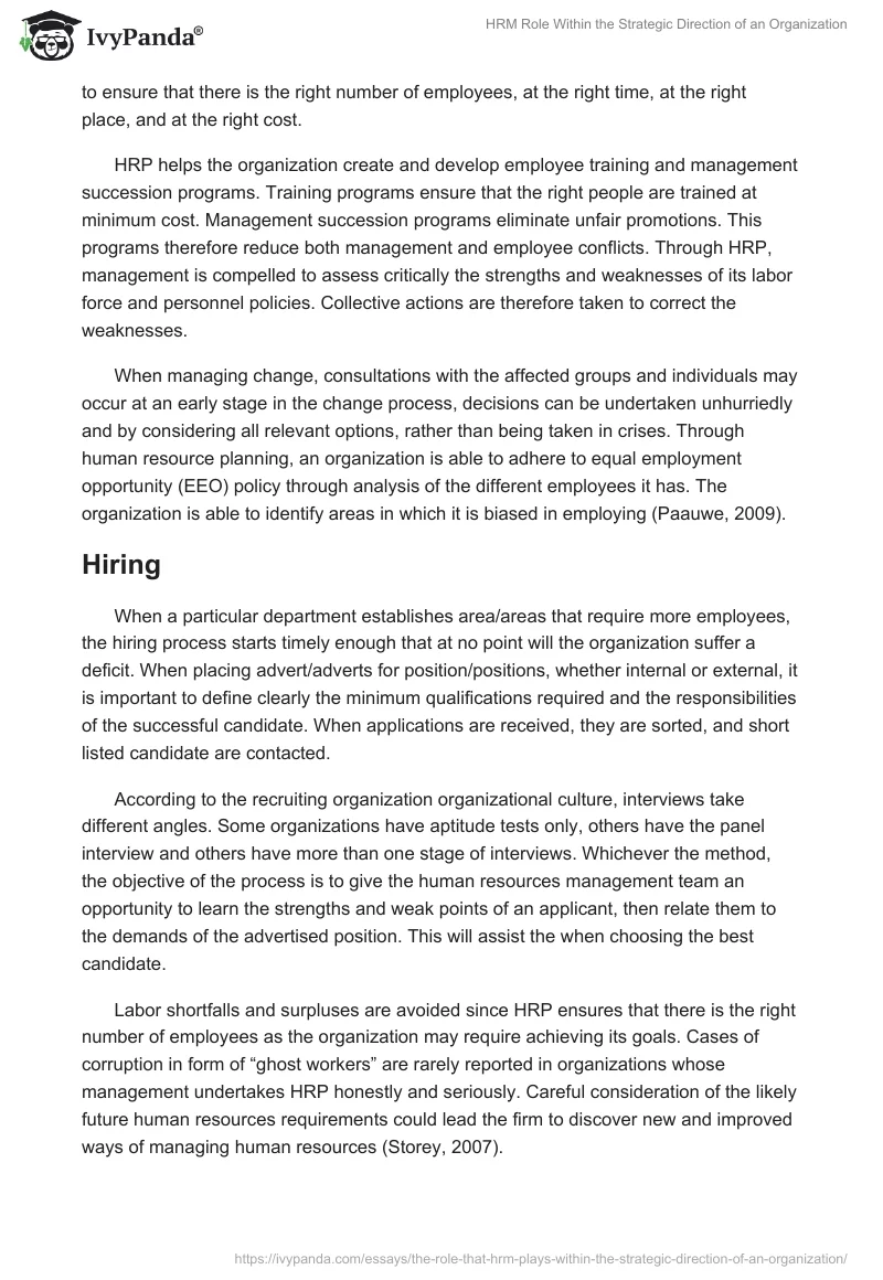HRM Role Within the Strategic Direction of an Organization. Page 2