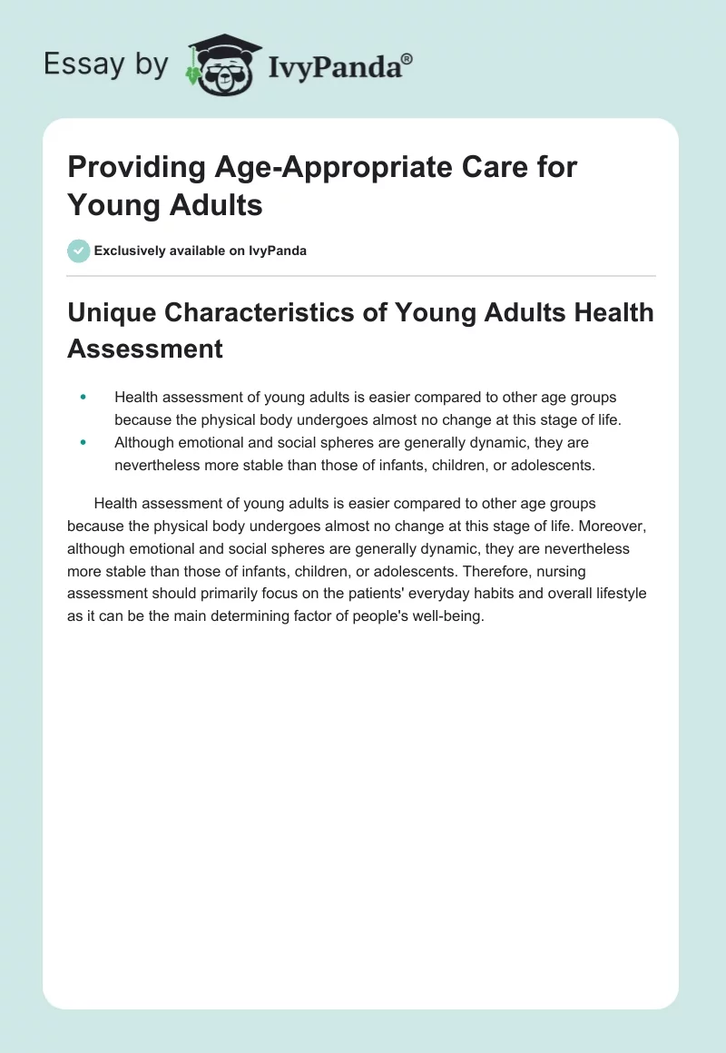 Providing Age-Appropriate Care for Young Adults. Page 1