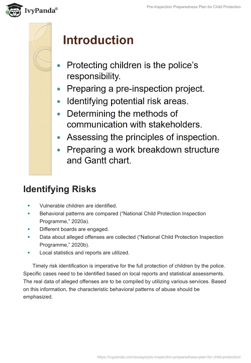 Pre-Inspection Preparedness Plan for Child Protection. Page 2