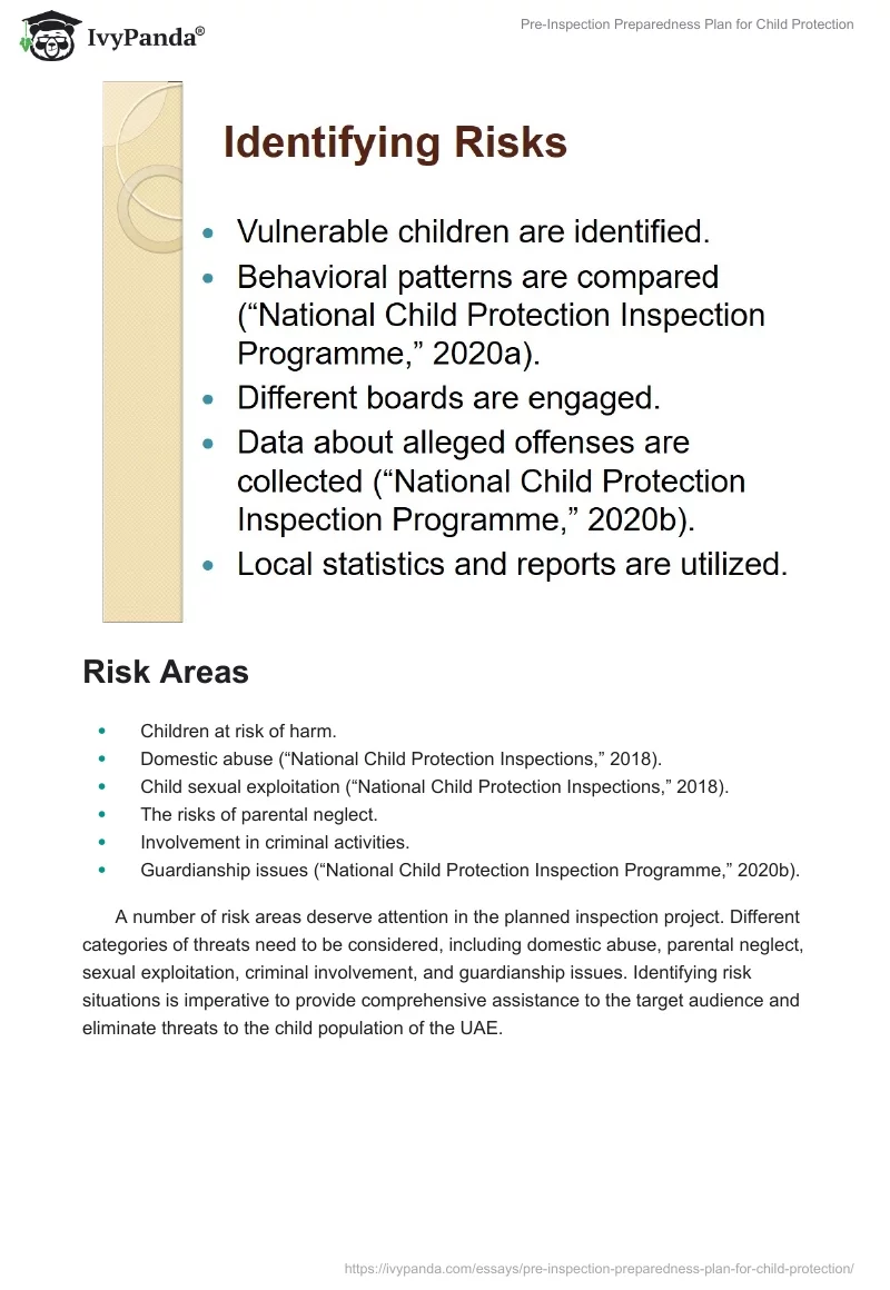 Pre-Inspection Preparedness Plan for Child Protection. Page 3