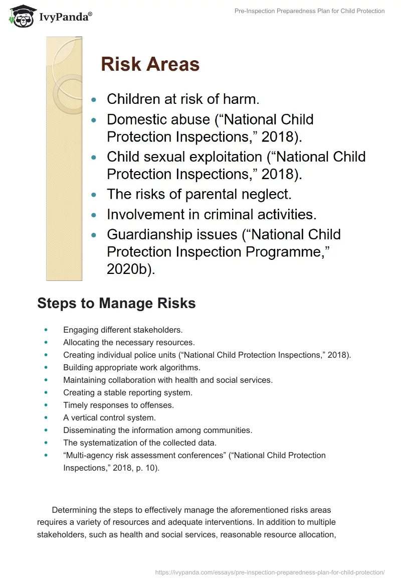 Pre-Inspection Preparedness Plan for Child Protection. Page 4