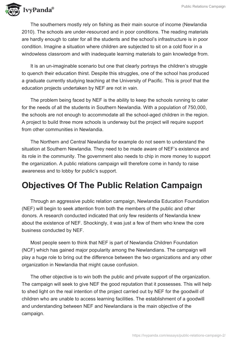 Public Relations Campaign. Page 2