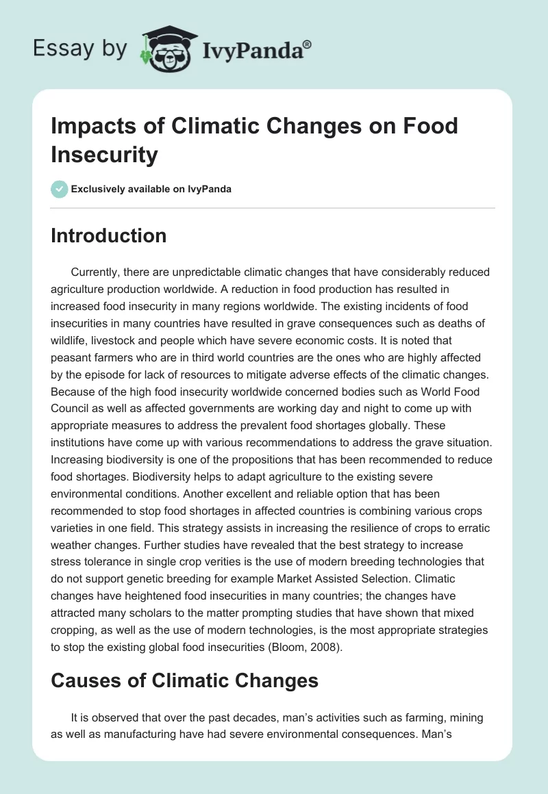 Impacts of Climatic Changes on Food Insecurity. Page 1