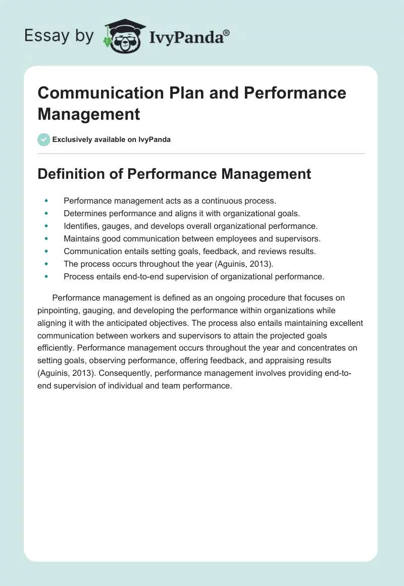 Communication Plan and Performance Management. Page 1