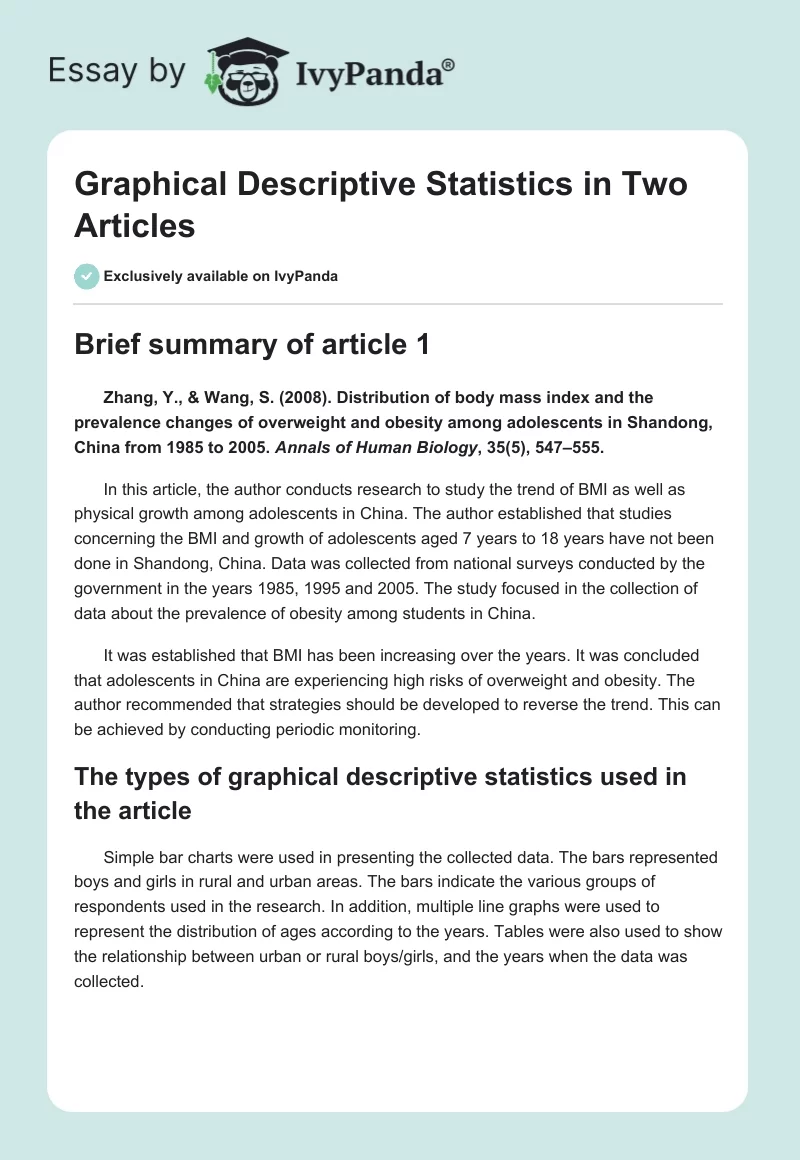 Graphical Descriptive Statistics in Two Articles. Page 1