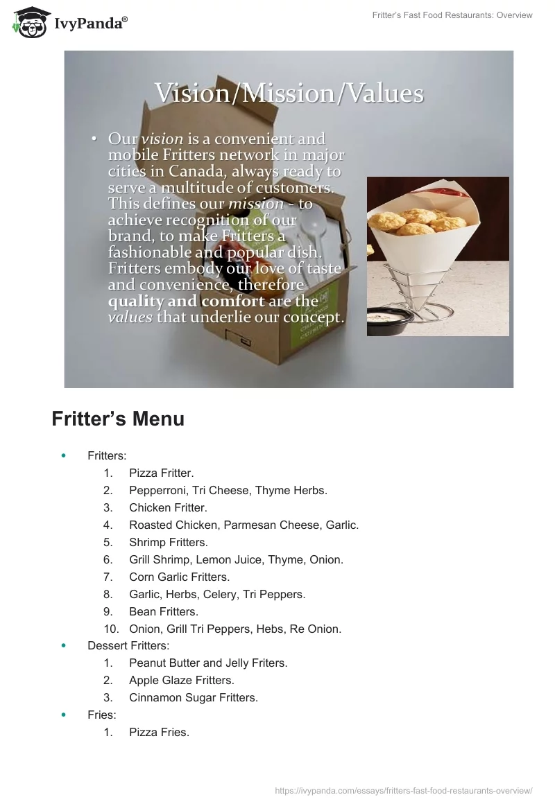 Fritter’s Fast Food Restaurants: Overview. Page 3