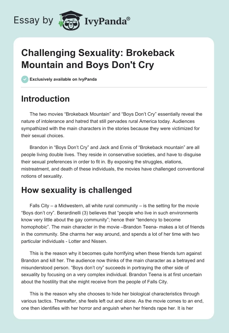 Challenging Sexuality: "Brokeback Mountain" and "Boys Don't Cry". Page 1