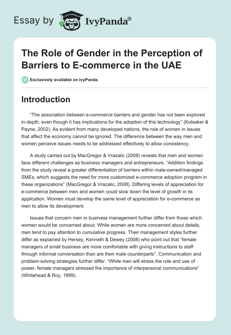 The Role of Gender in the Perception of Barriers to E-Commerce in the UAE. Page 1