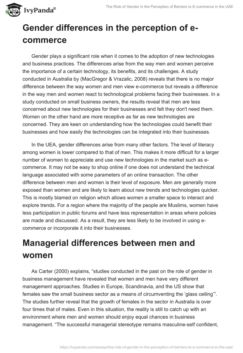 The Role of Gender in the Perception of Barriers to E-Commerce in the UAE. Page 2