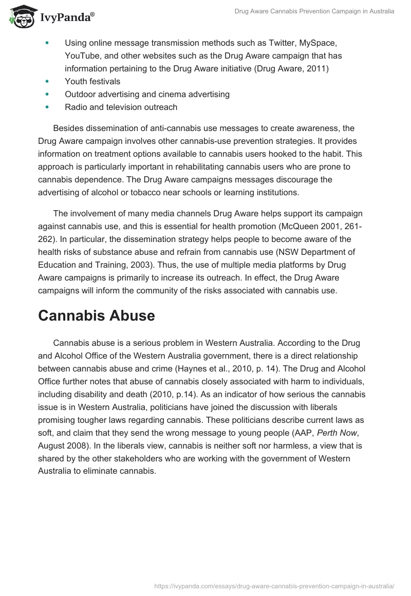 Drug Aware Cannabis Prevention Campaign in Australia. Page 2