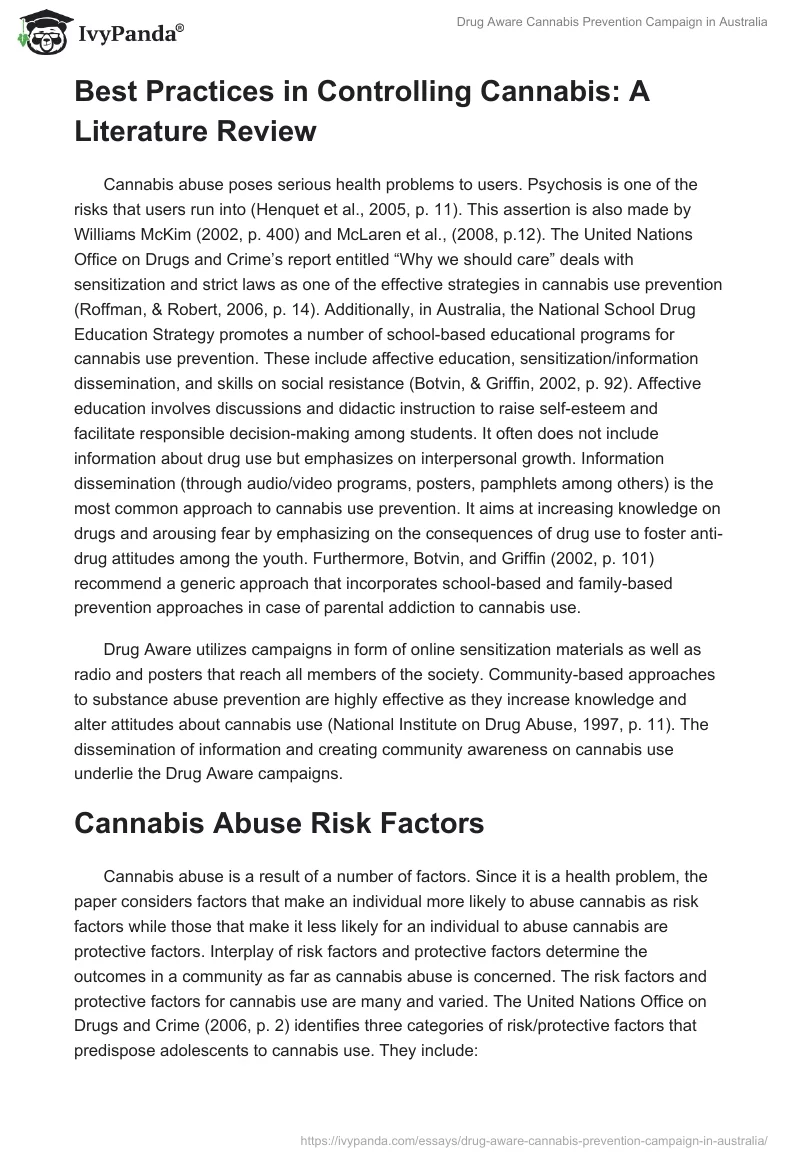 Drug Aware Cannabis Prevention Campaign in Australia. Page 3