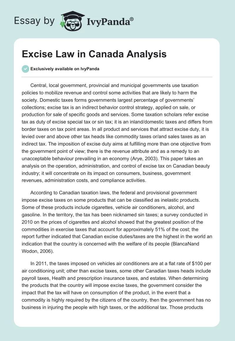 Excise Law in Canada Analysis. Page 1