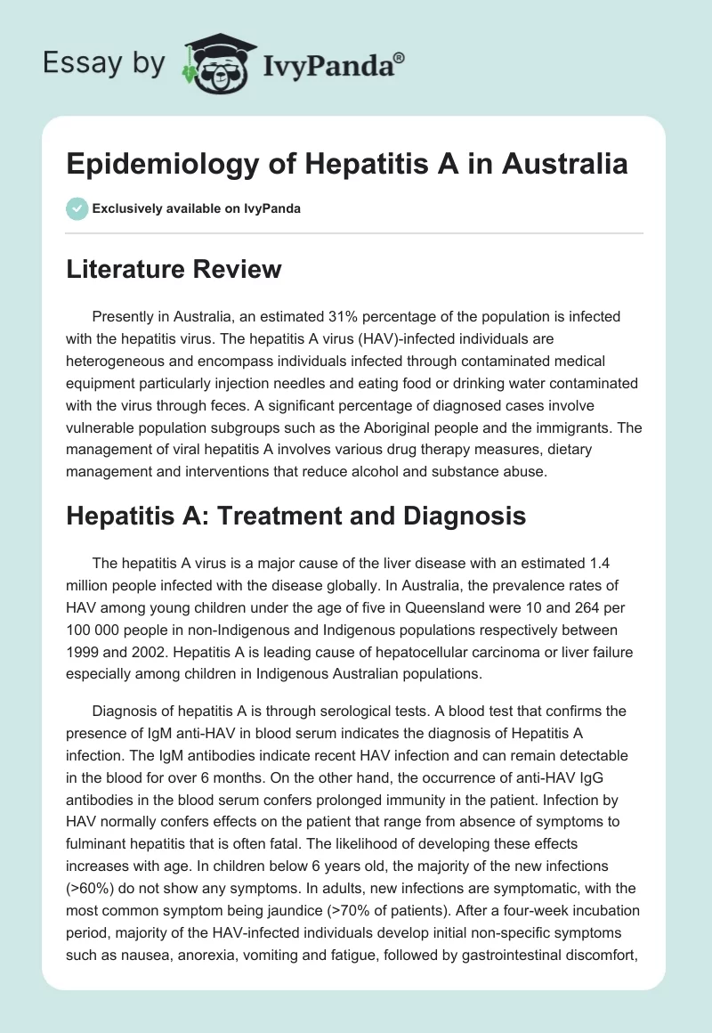 Epidemiology of Hepatitis A in Australia. Page 1