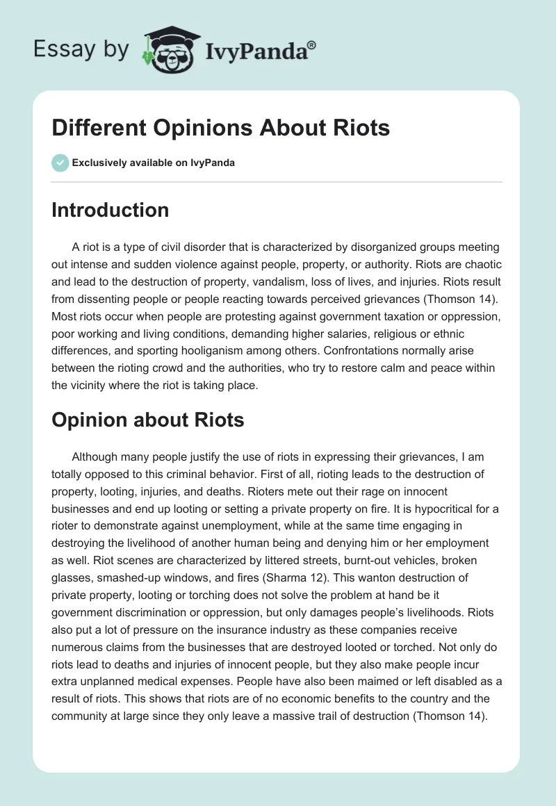 Different Opinions About Riots. Page 1