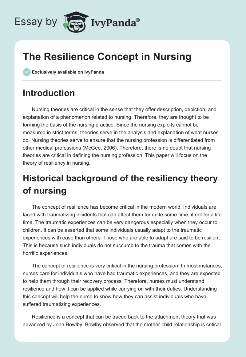 The Resilience Concept in Nursing. Page 1