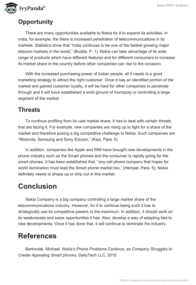 Nokia SWOT Analyses. Page 3