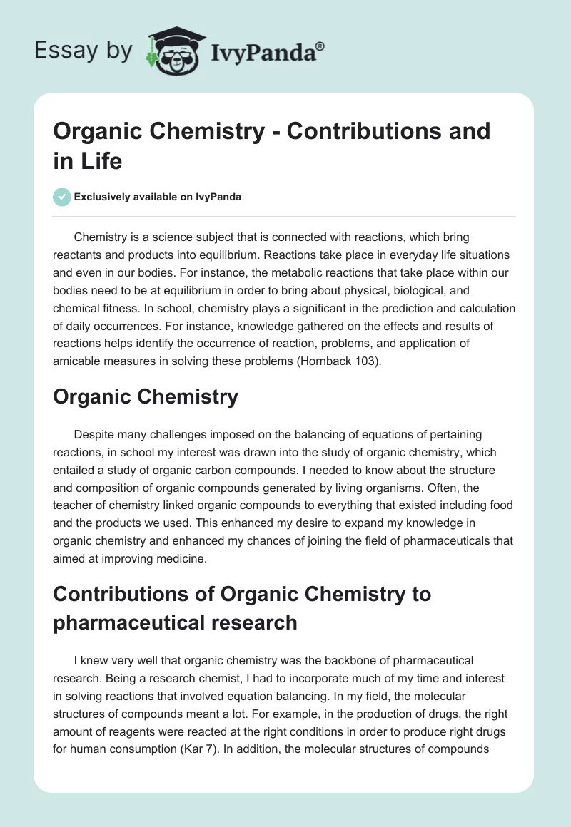 Organic Chemistry - Contributions and in Life. Page 1
