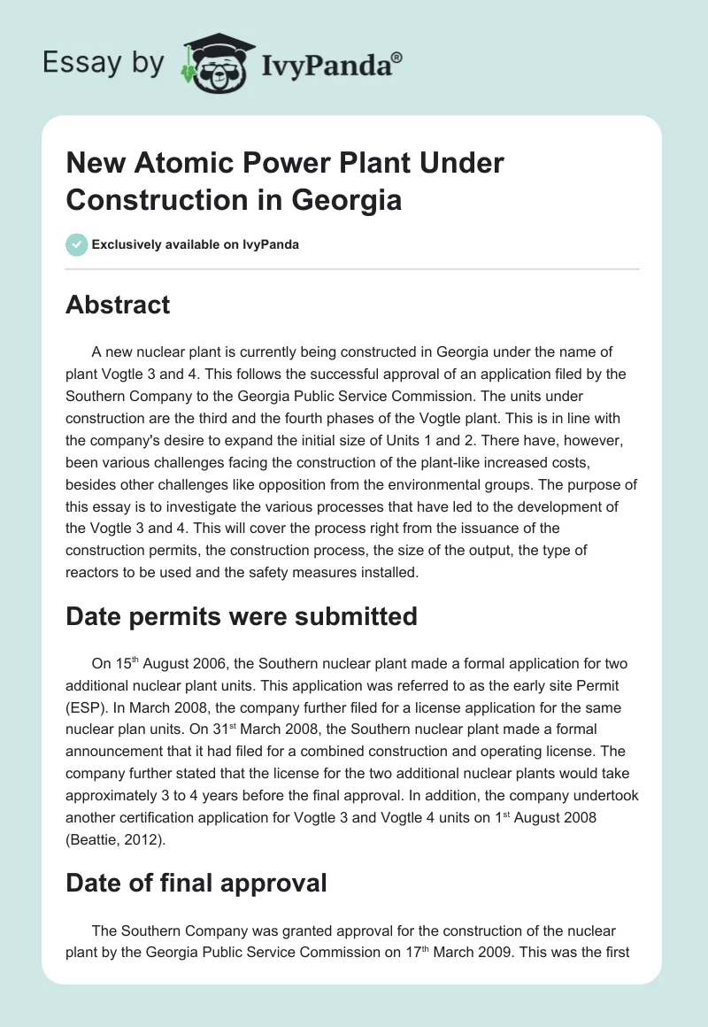 New Atomic Power Plant Under Construction in Georgia. Page 1