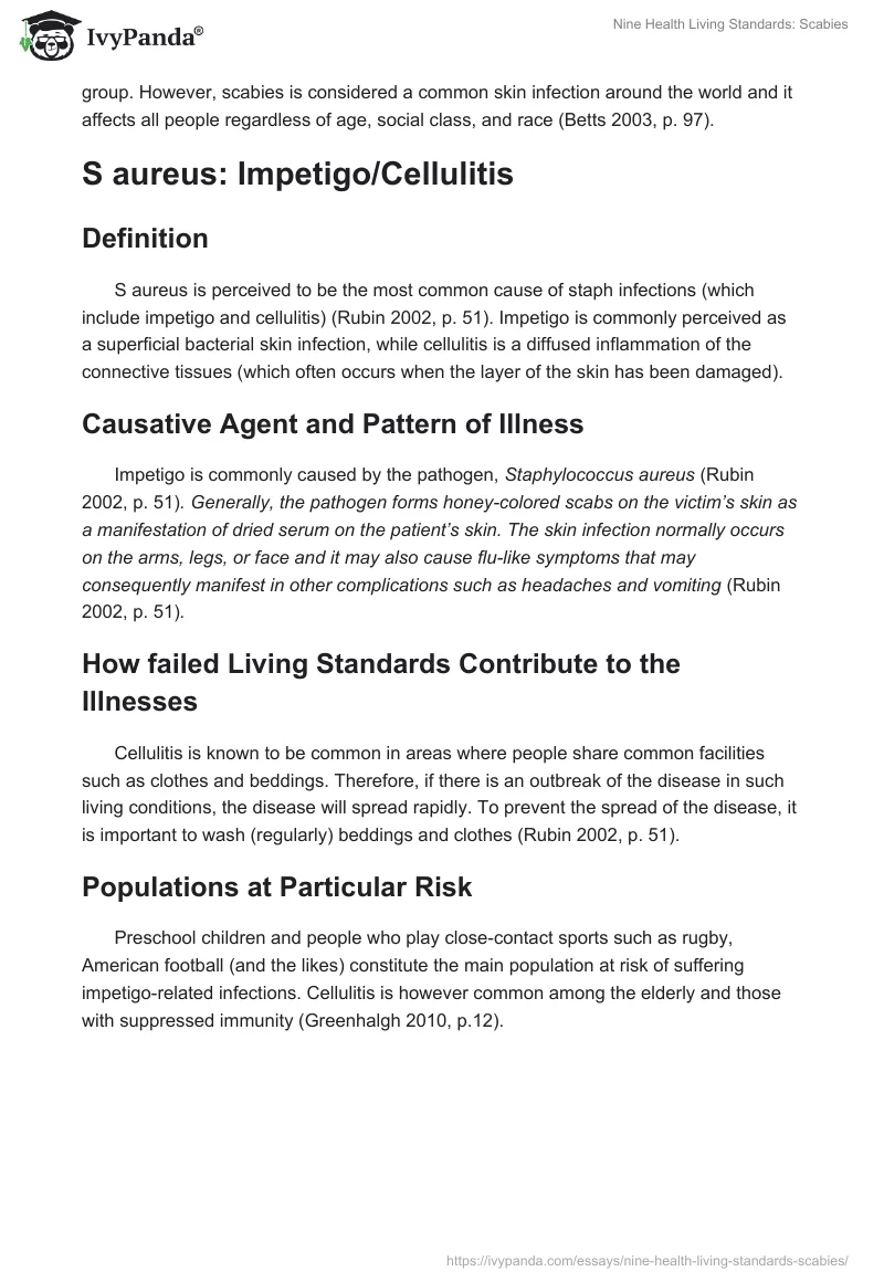 Nine Health Living Standards: Scabies. Page 2