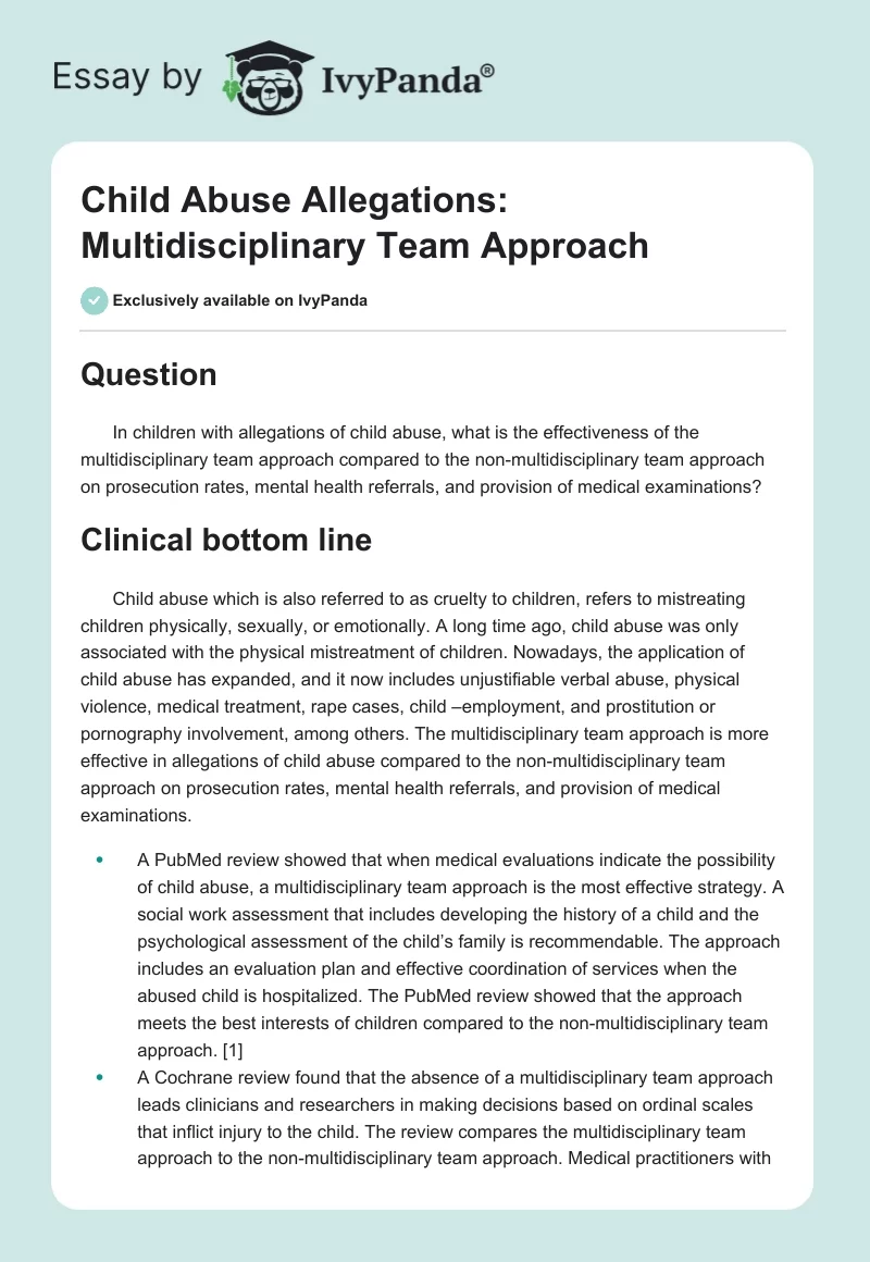 Child Abuse Allegations: Multidisciplinary Team Approach. Page 1