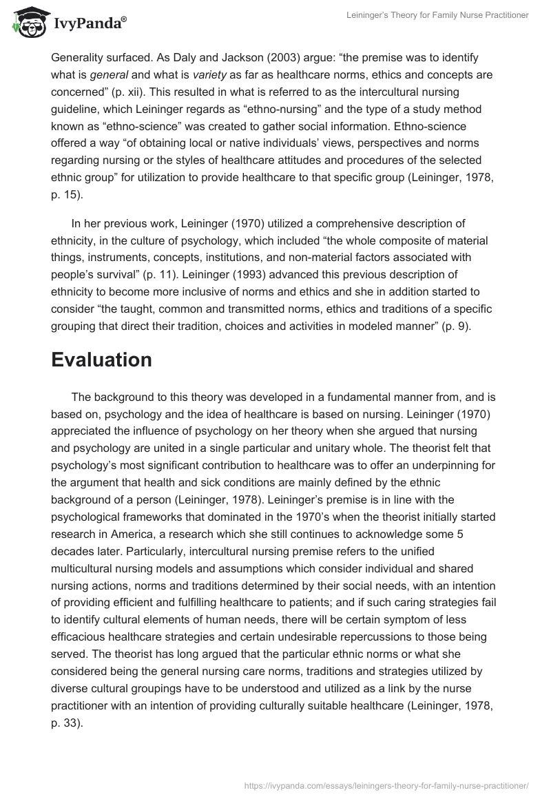 Leininger’s Theory for Family Nurse Practitioner. Page 4