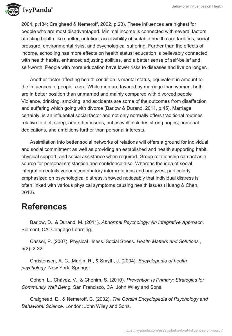 Behavioral Influences on Health. Page 2