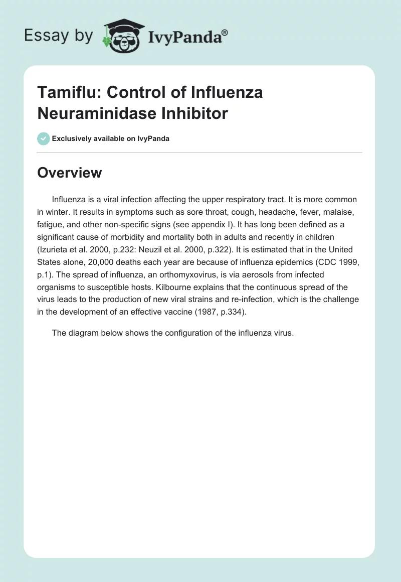 Tamiflu: Control of Influenza Neuraminidase Inhibitor. Page 1