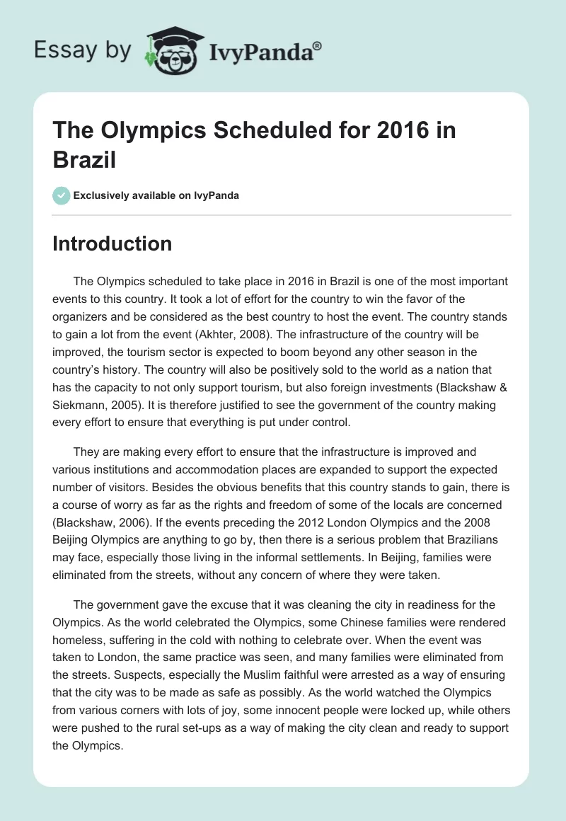 The Olympics Scheduled for 2016 in Brazil. Page 1