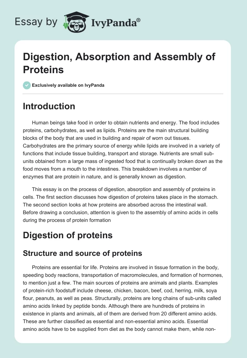 Digestion, Absorption and Assembly of Proteins. Page 1