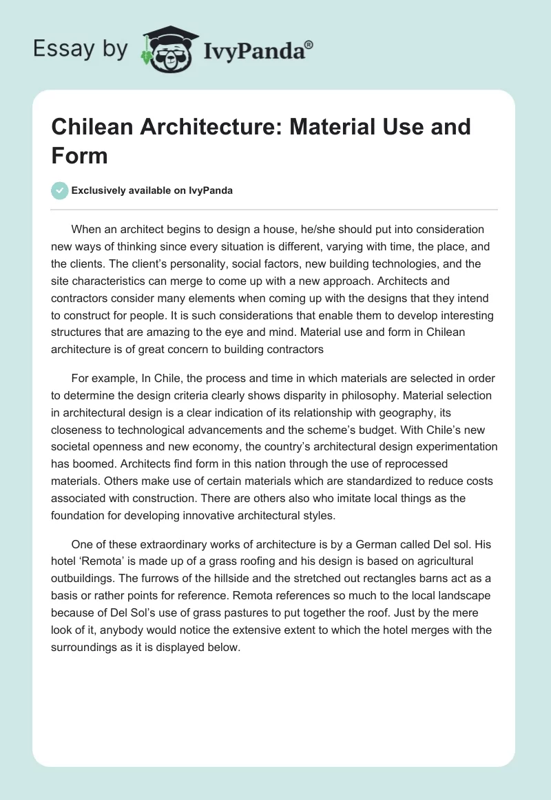Chilean Architecture: Material Use and Form. Page 1